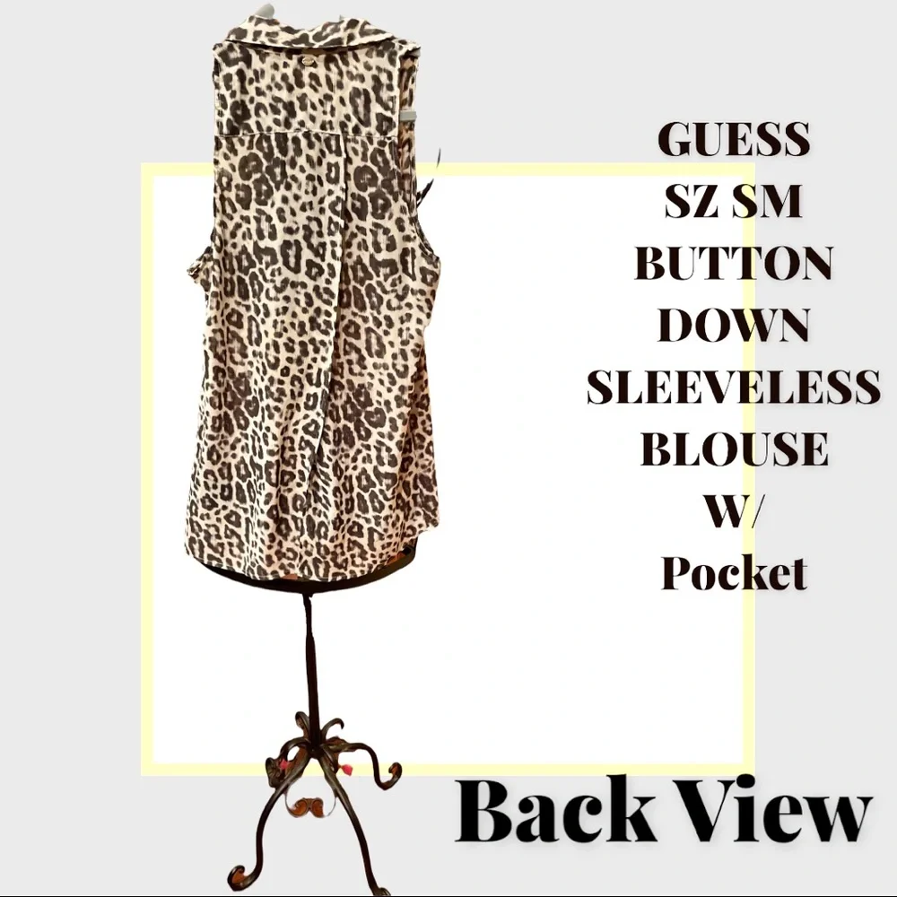 GUESS SZ SM SLEEVELESS BUTTON DOWN FRONT POCKET FLOWY TUNIC W/BACK SLIT & COLLAR - Picture 9 of 14